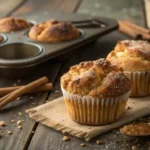 Homemade Cinnamon Sugar French Toast Muffins on a rustic table, warm and delicious.
