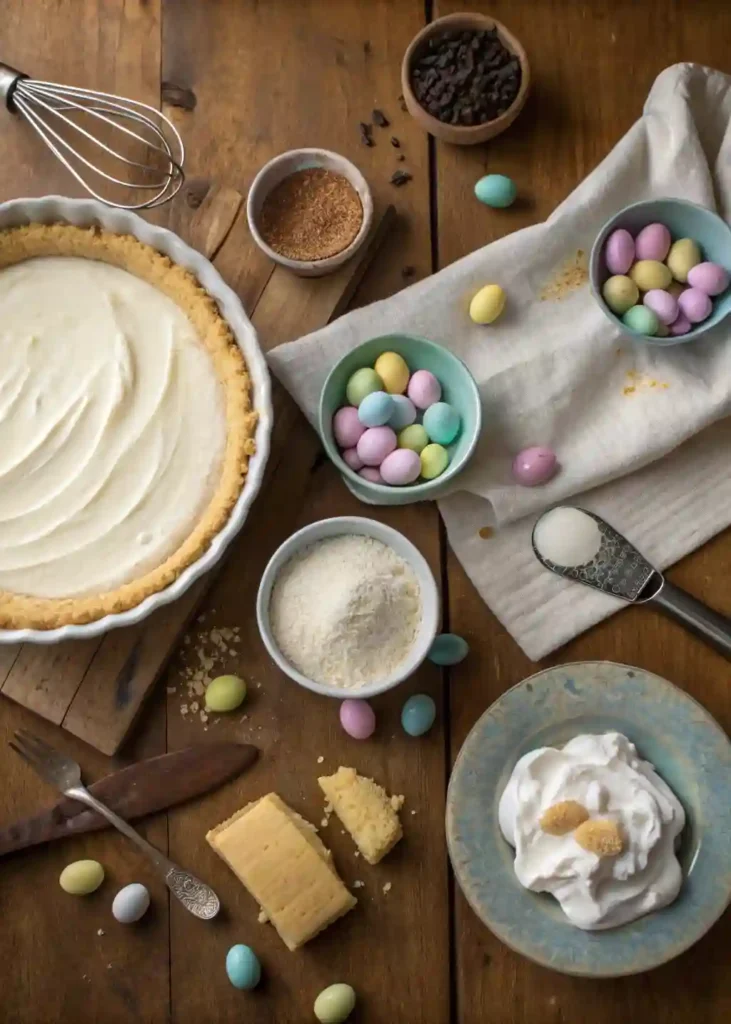 Easter Swirl Pie on a rustic table, captured with an old camera